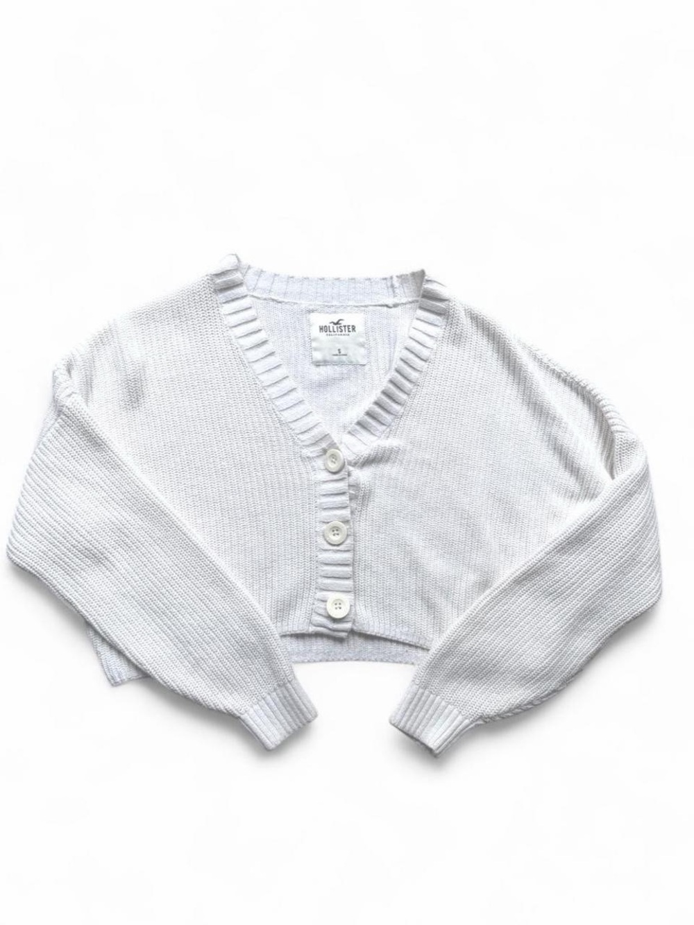 Hollister White Cropped V-Neck Button Cardigan